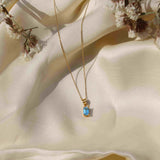Blue Topaz December Birthstone with Initial Pendant and Chain Made of Fine 925 Silver