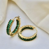 Emerald Baguette Hoops Made of Fine 925 Silver