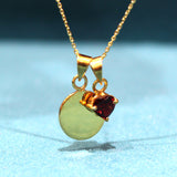 Red Garnet January Birthstone with Initial & Chain Made of Fine 925 Silver