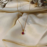 Ruby July Birthstone with Initial Pendant and Chain Made of Fine 925 Silver