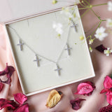 Studded Cross Charms Necklace Made of Fine 925 Silver