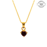 Red Garnet January Birthstone with Initial & Chain Made of Fine 925 Silver