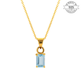 Blue Topaz December Birthstone with Initial Pendant and Chain Made of Fine 925 Silver