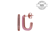 Enamel Box Studded Hoops Made of Fine 925 Silver