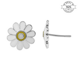 Flower Enamel Studs Made of Fine 925 Silver