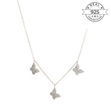 Studded Triple Butterfly Neckalce Made of Fine 925 Silver