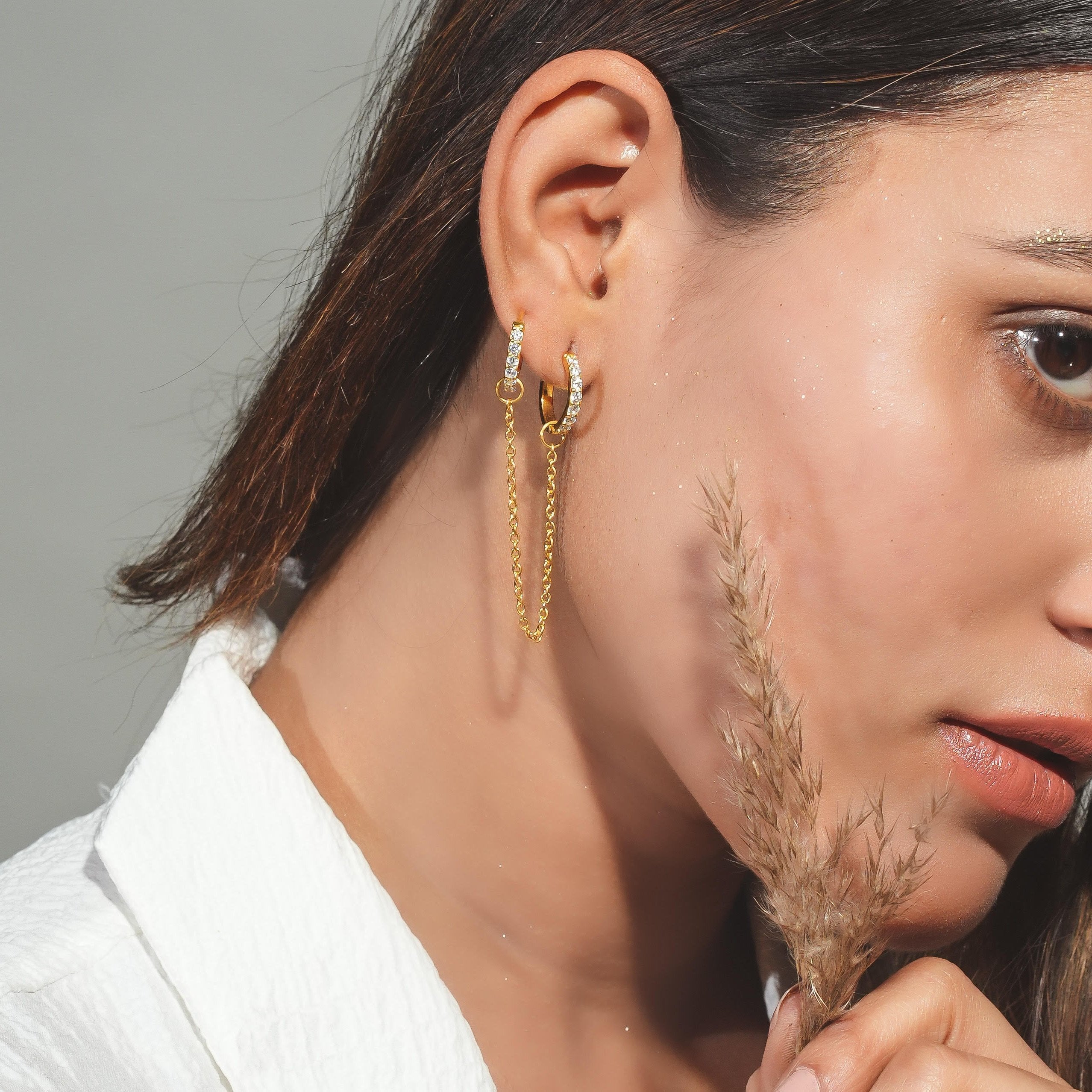 Dual Piercing Studs Made of Fine 925 Silver