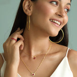 Ruby July Birthstone with Initial Pendant and Chain Made of Fine 925 Silver