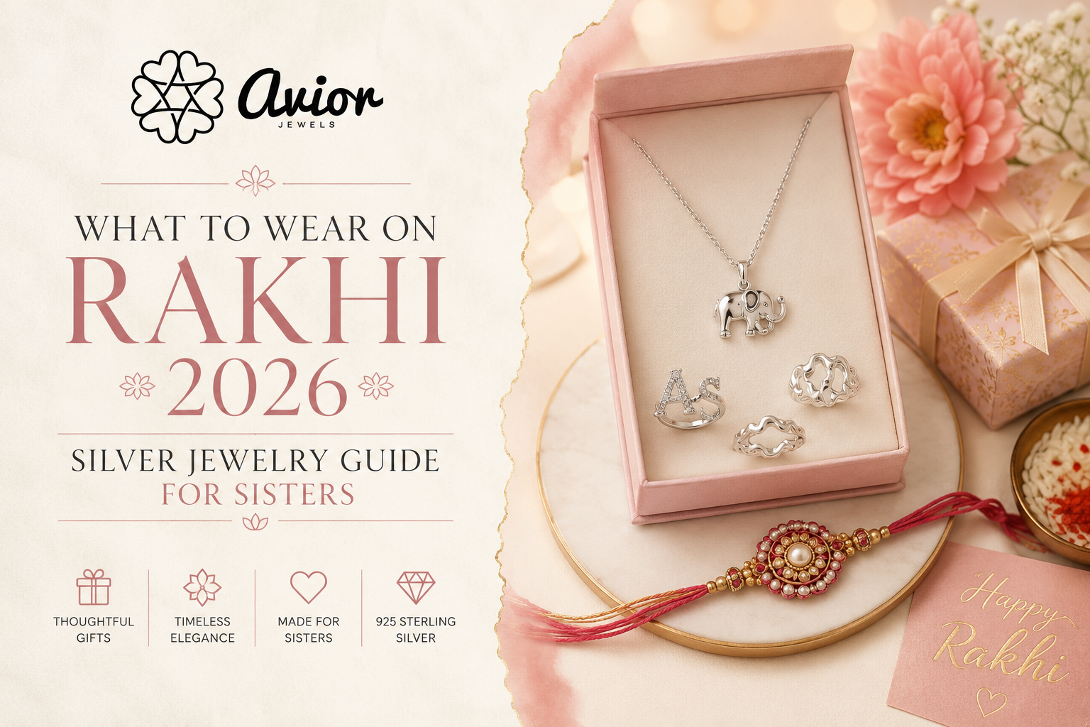 925 silver jewelry gift set with elephant pendant necklace and rings for Rakhi 2026 by Avior Jewels