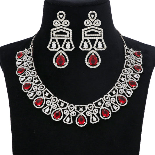 Ruby CZ Silver Necklace Set