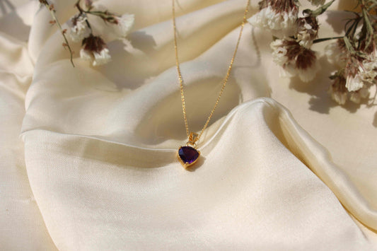 Amethyst February Birthstone with Initial Pendant and Chain