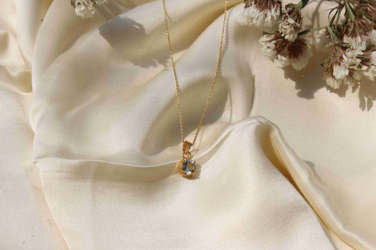 Aquamarine March Birthstone with Initial Pendant and Chain