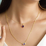 Amethyst February Birthstone with Initial Pendant and Chain