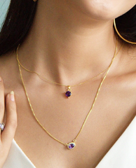 Amethyst February Birthstone with Initial Pendant and Chain Made of Fine 925 Silver