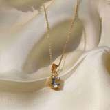 Aquamarine March Birthstone with Initial Pendant and Chain