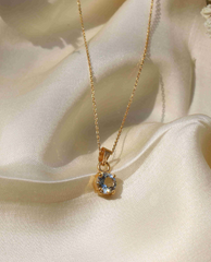Aquamarine March Birthstone with Initial Pendant and Chain