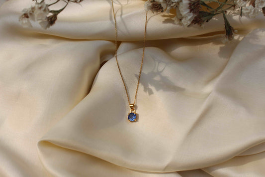 Blue Sapphire September Birthstone with Initial Pendant and Chain