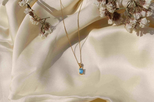 Blue Topaz December Birthstone with Initial Pendant and Chain