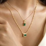 Emerald May Birthstone with Initial Pendant and Chain