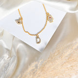 Evil Eye & Hamsa Necklace with Initial Pendant Made of Fine 925 Silver