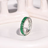 Green Baguette Ring Made of Fine 925 Silver