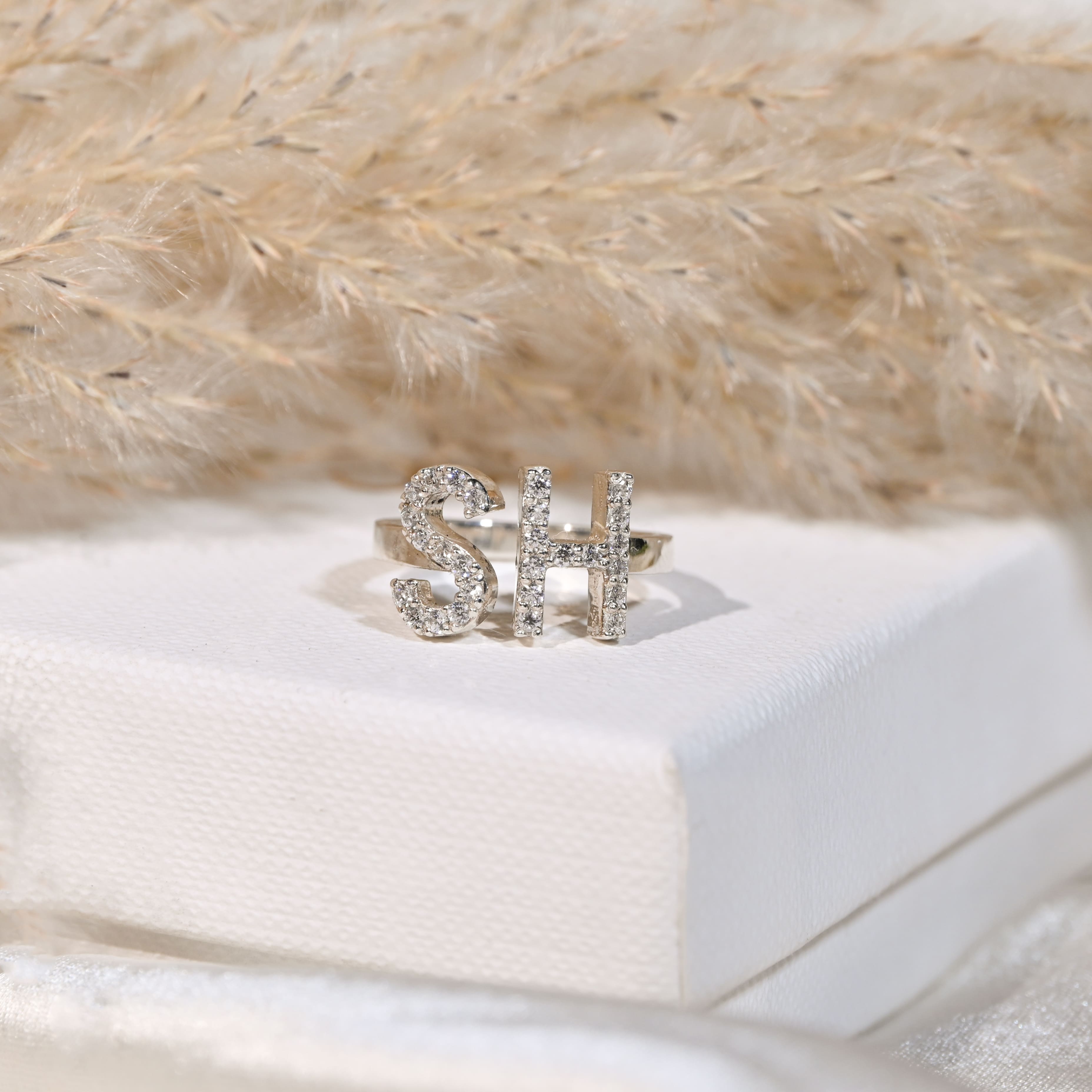 Bling Studded Intial Ring Made of Fine 925 Silver1