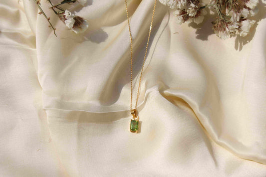 Peridot August Birthstone with Initial Pendant and Chain