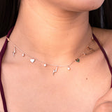 Solitaire, Heart and Bolt charm necklace Made of Fine 925 Silver
