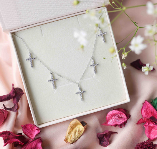 Studded Cross Charms Necklace