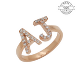 Bling Studded Intial Ring - Made of Fine 925 Silver