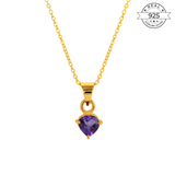 Amethyst February Birthstone with Initial Pendant and Chain Made of Fine 925 Silver