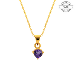Amethyst February Birthstone with Initial Pendant and Chain Made of Fine 925 Silver