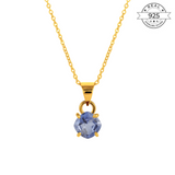 Blue Sapphire September Birthstone with Initial Pendant and Chain Made of Fine 925 Silver