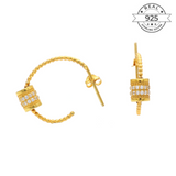 Golden Circular Studded Hoops Made of Fine 925 Silver