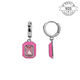 Pink Enamel Huggies Made of Fine 925 Silver