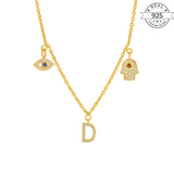 Evil Eye & Hamsa Necklace with Initial Pendant Made of Fine 925 Silver
