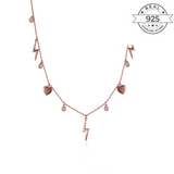 Solitaire, Heart and Bolt charm necklace Made of Fine 925 Silver