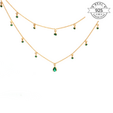 Layered Emerald Necklace Made of Fine 925 Silver