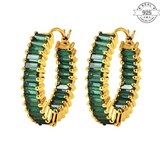 Emerald Baguette Hoops Made of Fine 925 Silver