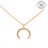 Studded Crescent Moon Made of Fine 925 Silver