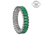 Green Baguette Ring Made of Fine 925 Silver
