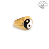 Yin Yang Signet Ring Made of Fine 925 Silver