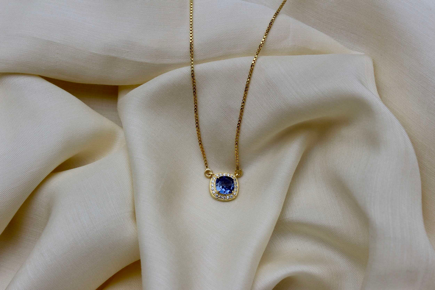 Blue Sapphire Studded September Birthstone with Chain
