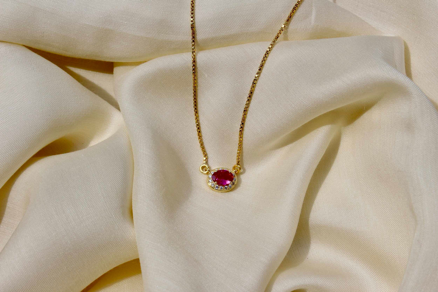 Pink Tourmaline Studded October Birthstone with Chain