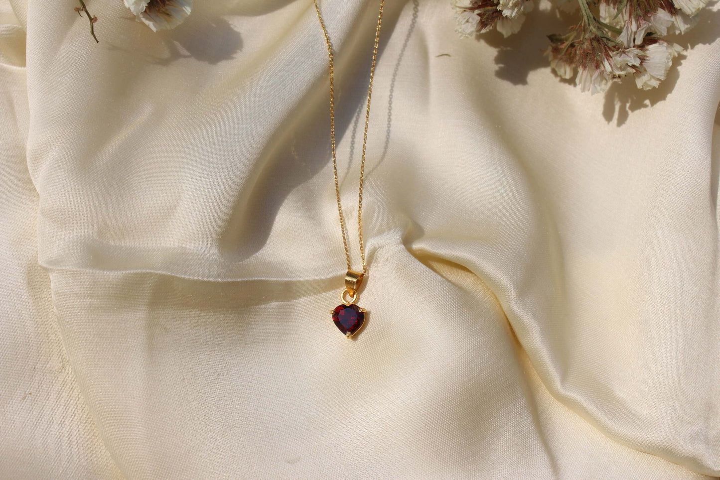 Red Garnet January Birthstone with Initial & Chain