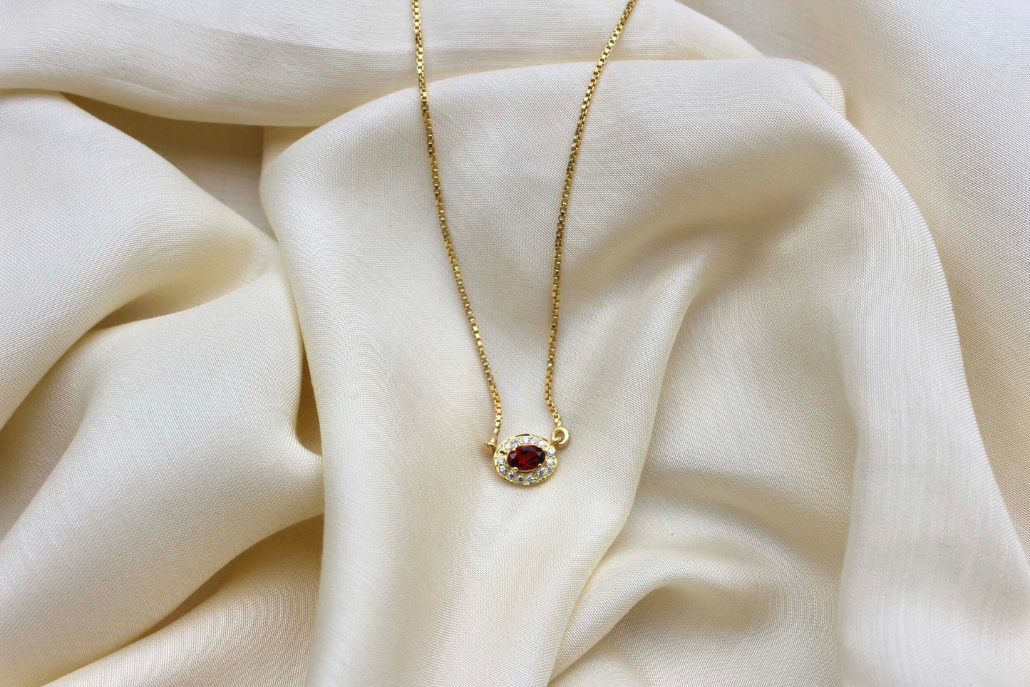 Red Garnet Studded January Birthstone with Chain